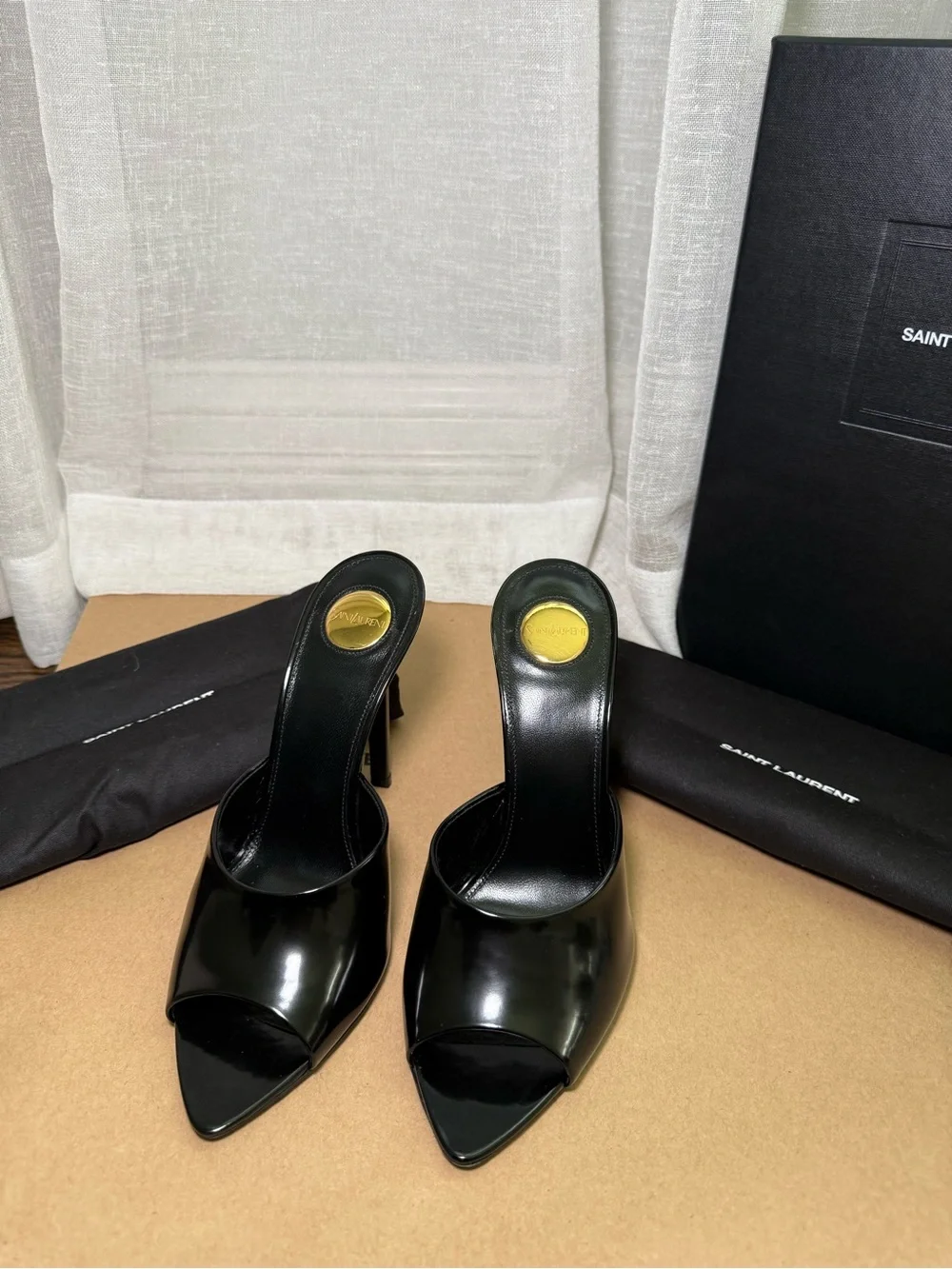 Saint Laurent Goldie 110 Mule Sandals Black Patent Size 38 - Picture 2 of 7